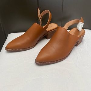 Brown leather mules